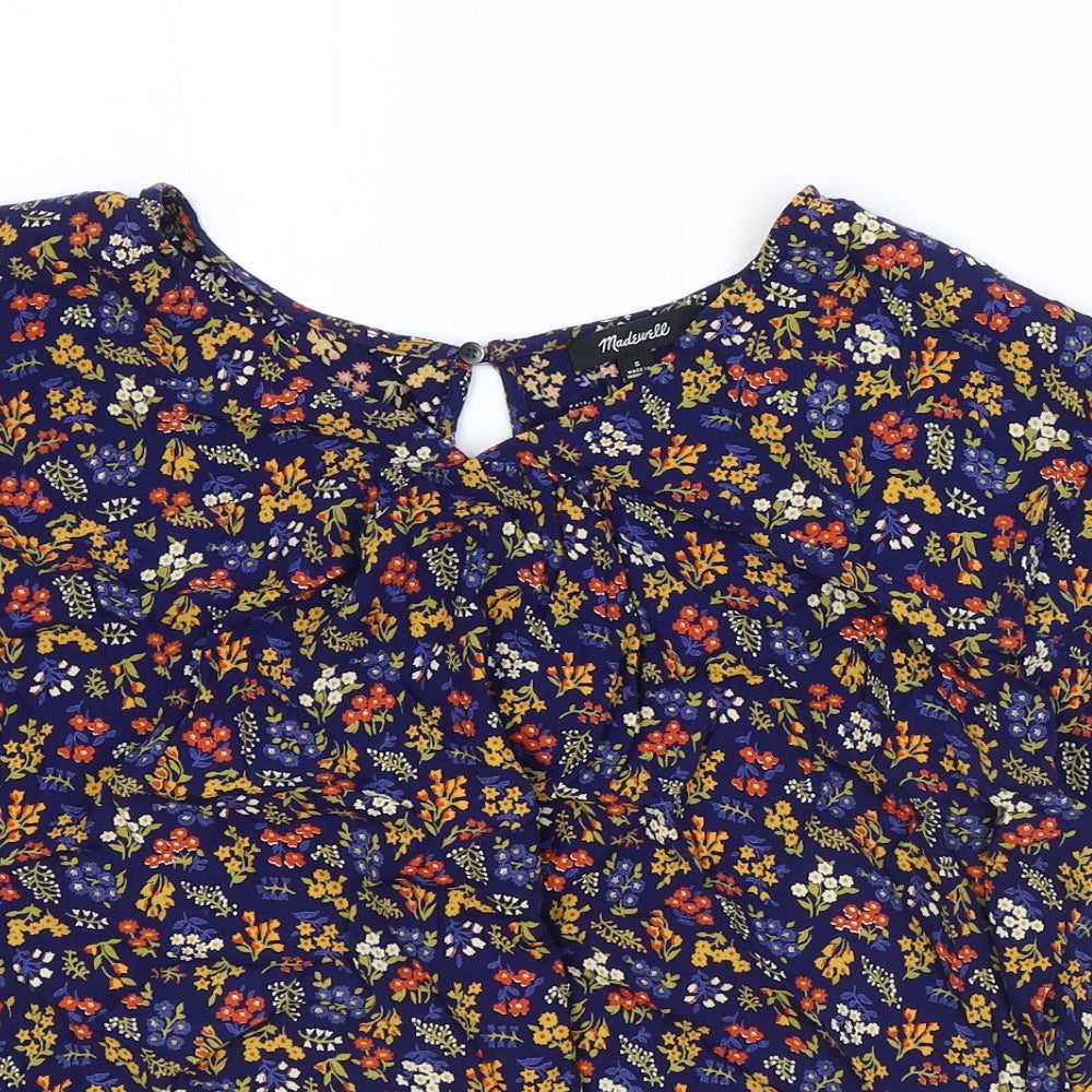 Madwell Womens Blue Floral Viscose Basic Blouse Size S Round Neck