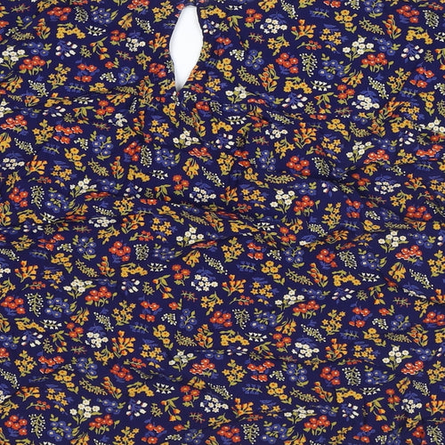 Madwell Womens Blue Floral Viscose Basic Blouse Size S Round Neck