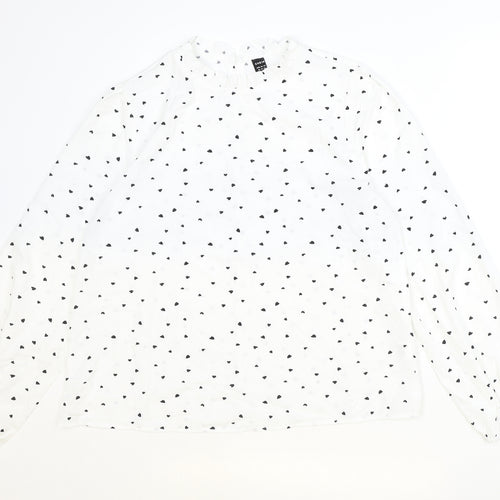 SheIn Womens Ivory Geometric Polyester Basic Blouse Size XL Round Neck - Love Hearts