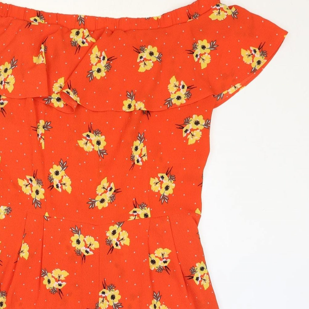 New Look Womens Orange Floral Polyester Playsuit One-Piece Size 14 Zip - Bardot