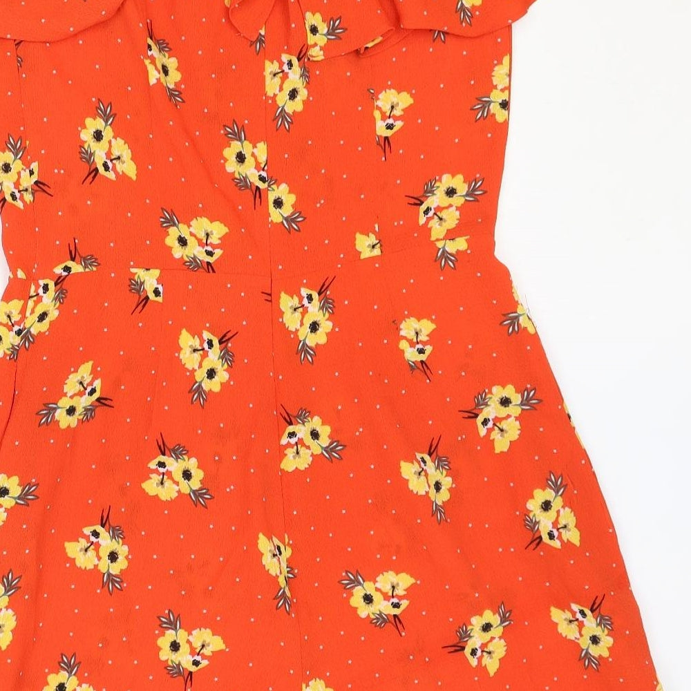 New Look Womens Orange Floral Polyester Playsuit One-Piece Size 14 Zip - Bardot