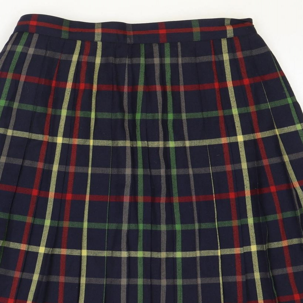 Country Casuals Womens Blue Plaid Polyester Pleated Skirt Size 14 Zip
