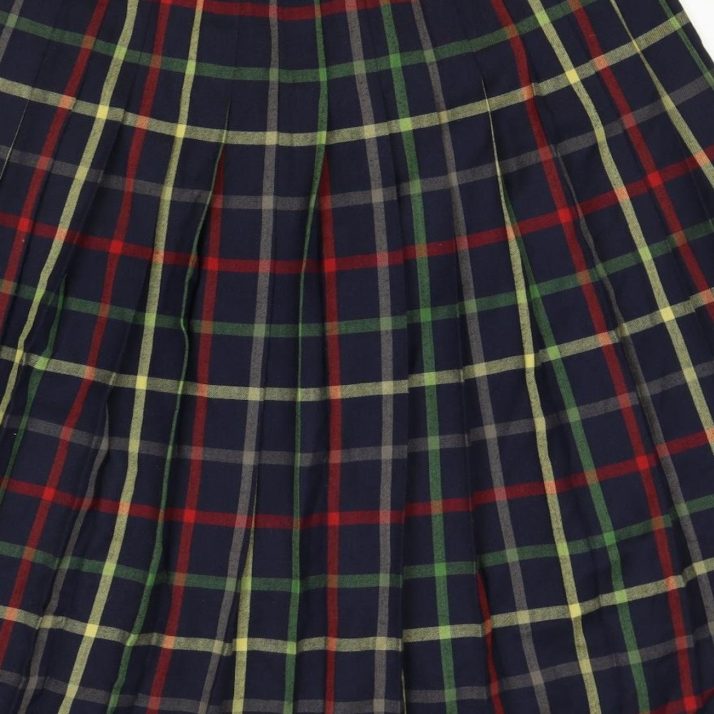 Country Casuals Womens Blue Plaid Polyester Pleated Skirt Size 14 Zip