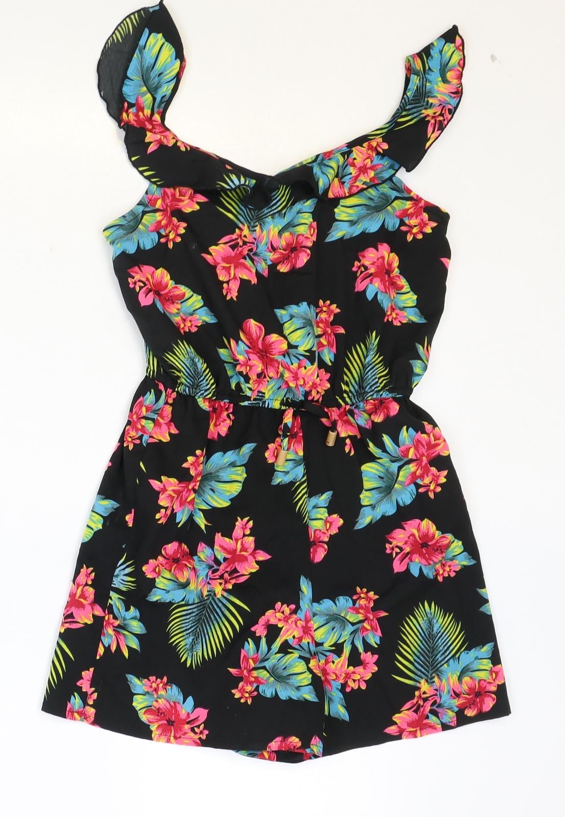 Primark Girls Black Floral Polyester Playsuit One-Piece Size 10-11 Years Pullover