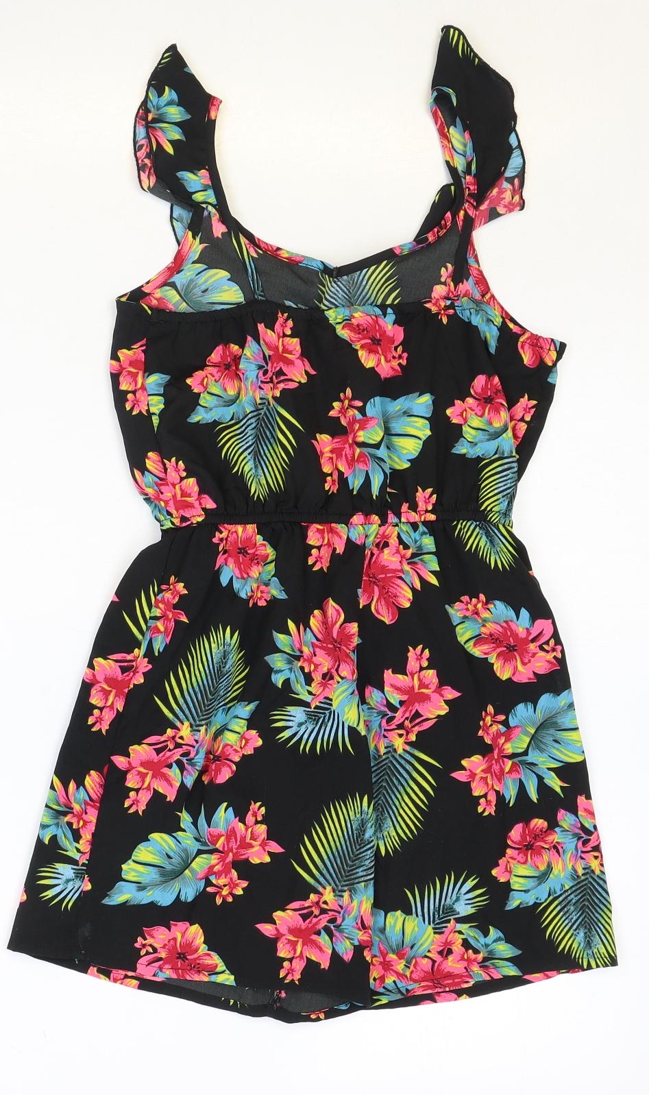 Primark Girls Black Floral Polyester Playsuit One-Piece Size 10-11 Years Pullover