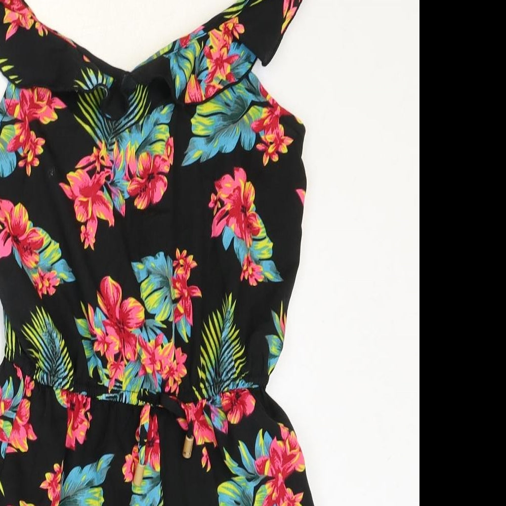 Primark Girls Black Floral Polyester Playsuit One-Piece Size 10-11 Years Pullover