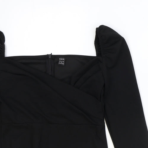 SheIn Womens Black Polyester Basic Blouse Size M Square Neck