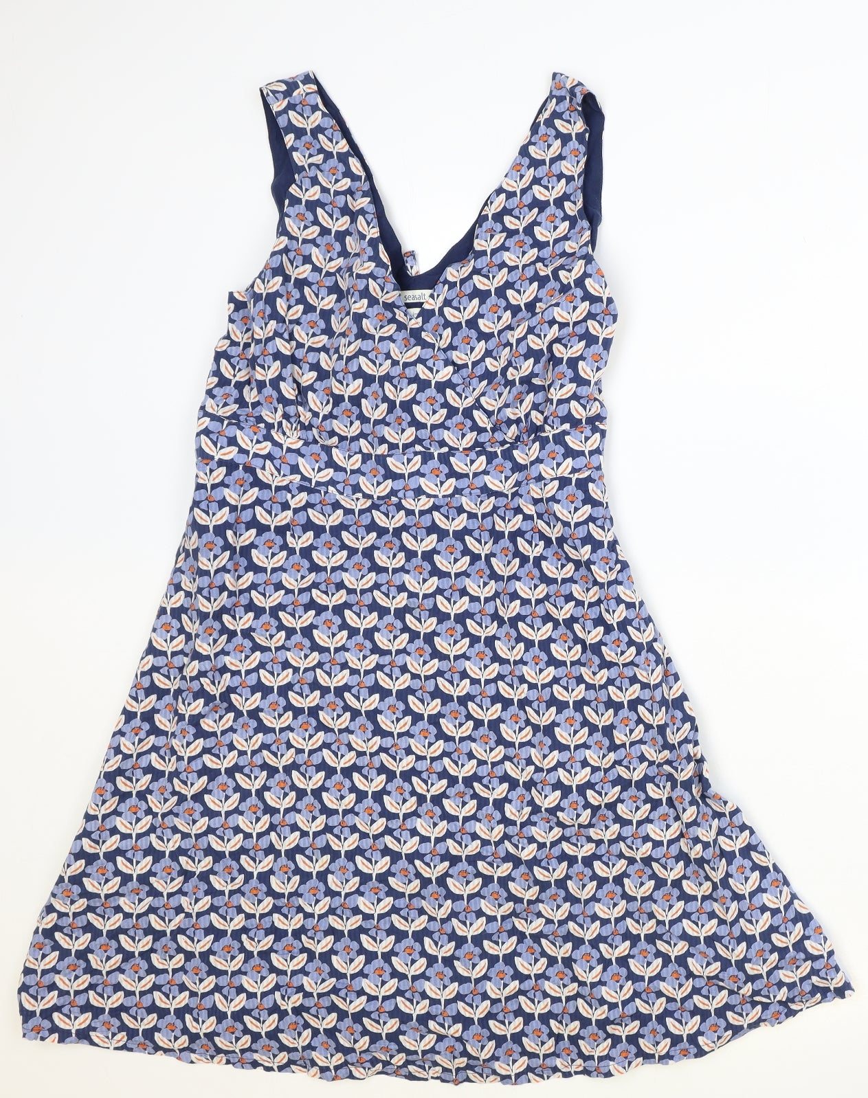 Seasalt Womens Blue Floral Viscose Trapeze & Swing Size 14 V-Neck Zip