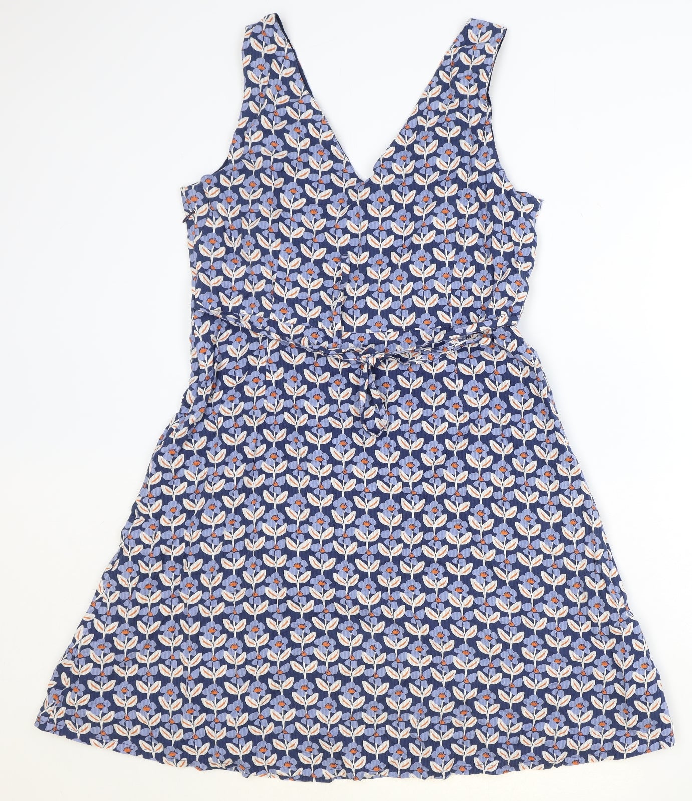 Seasalt Womens Blue Floral Viscose Trapeze & Swing Size 14 V-Neck Zip