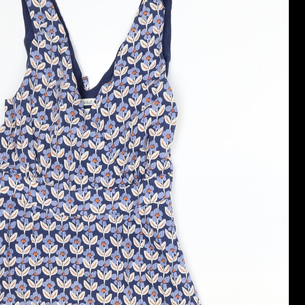 Seasalt Womens Blue Floral Viscose Trapeze & Swing Size 14 V-Neck Zip