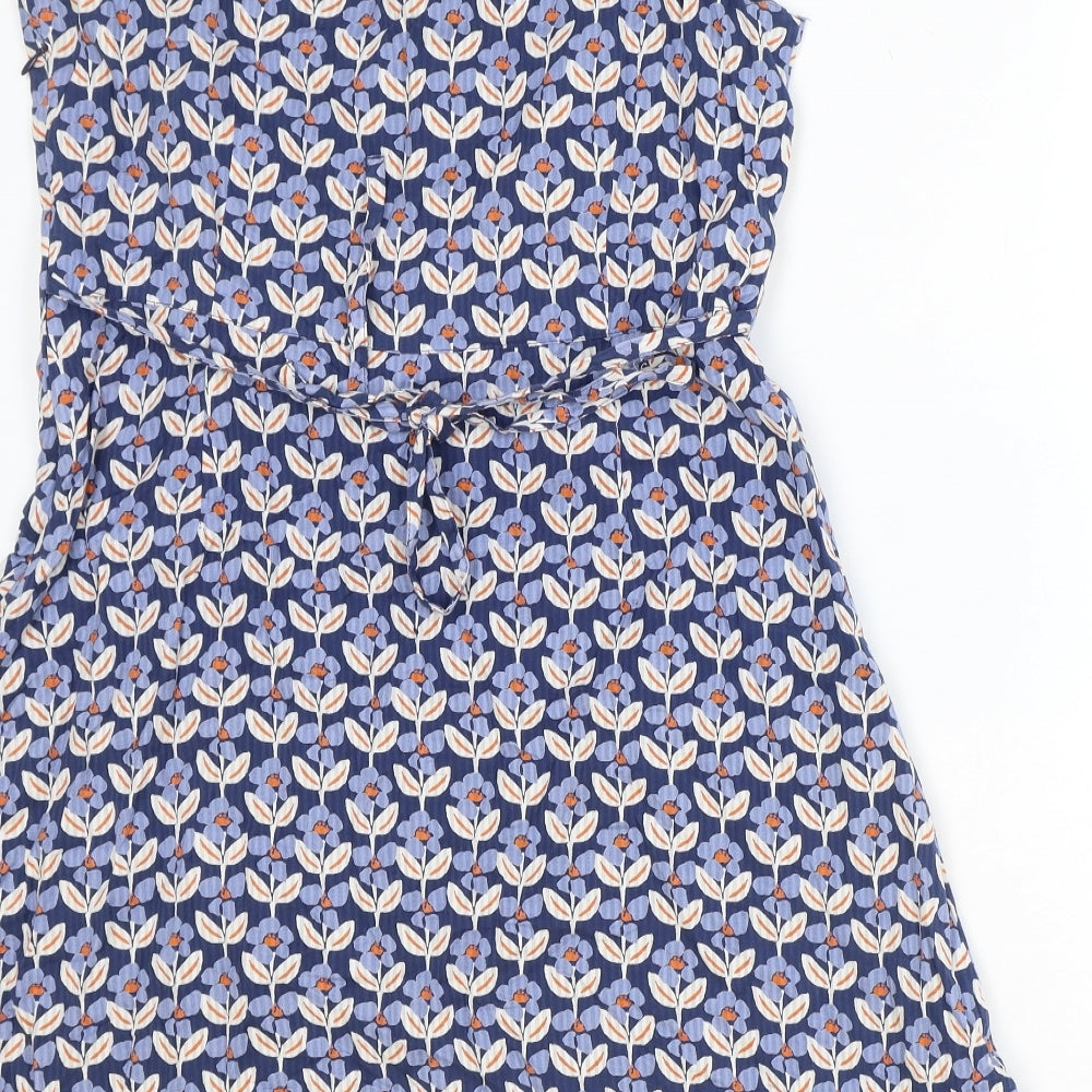 Seasalt Womens Blue Floral Viscose Trapeze & Swing Size 14 V-Neck Zip