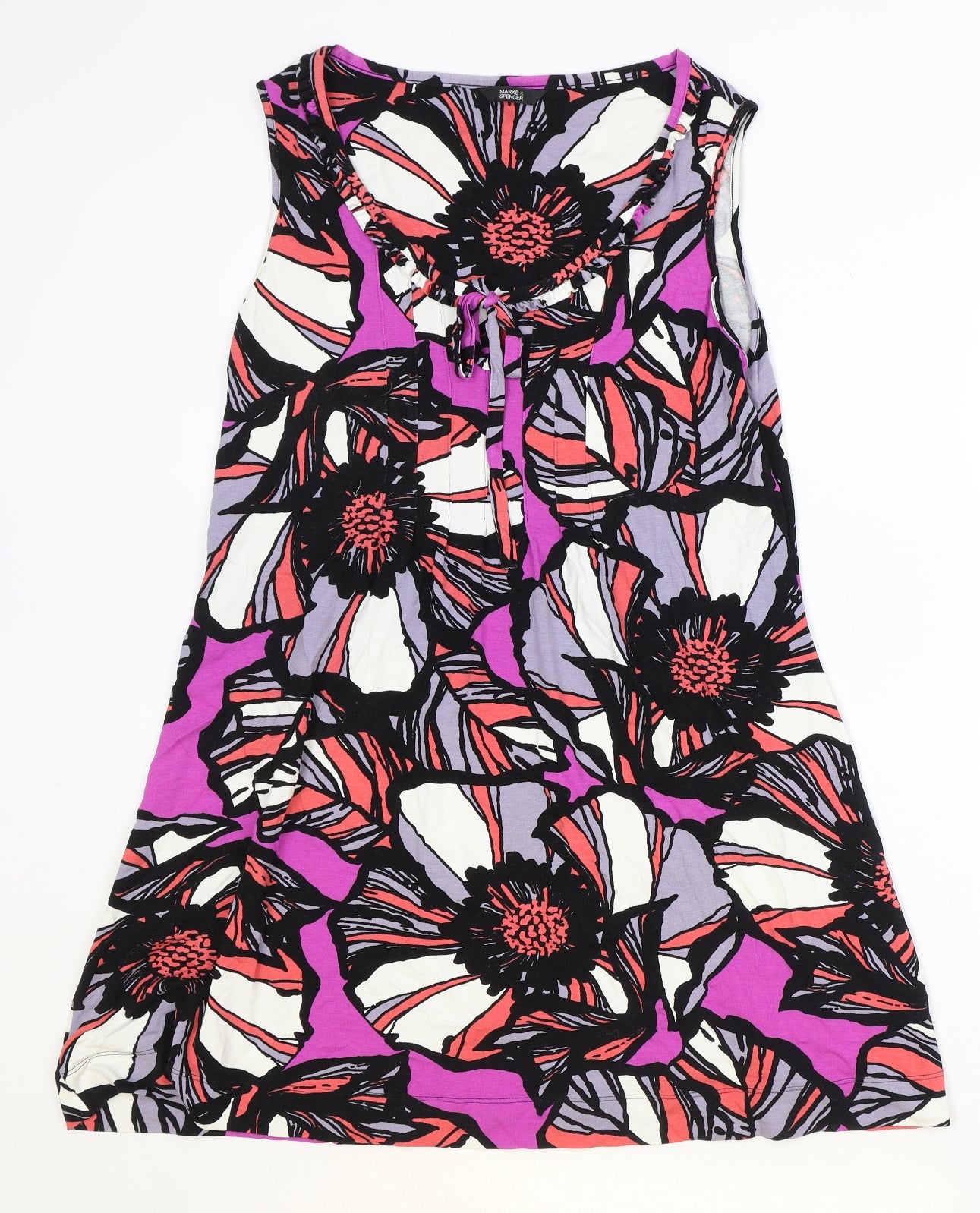 Marks and Spencer Womens Multicoloured Floral Viscose Trapeze & Swing Size 18 Scoop Neck Tie