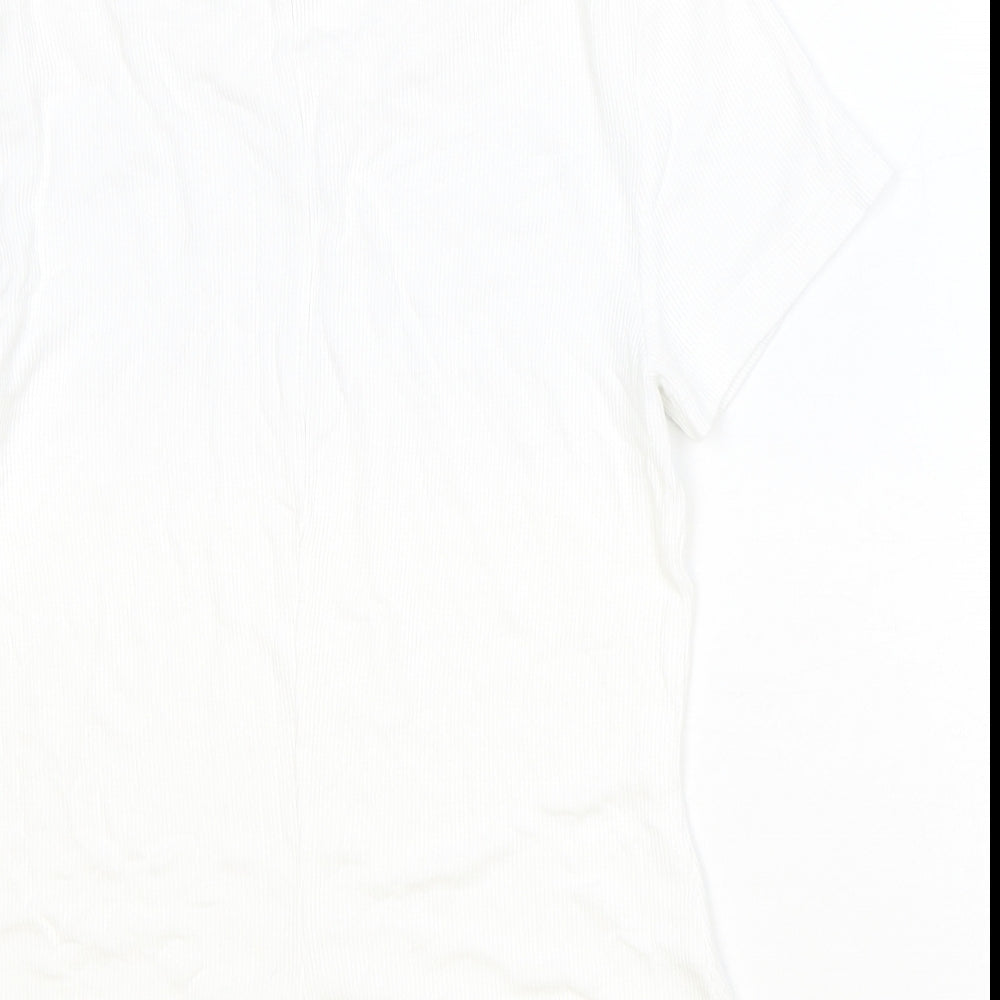 ME+EM Womens White Viscose Basic T-Shirt Size 10 Round Neck
