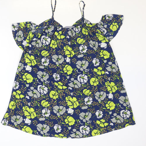 Boohoo Womens Blue Floral Polyester Basic Blouse Size 8 V-Neck
