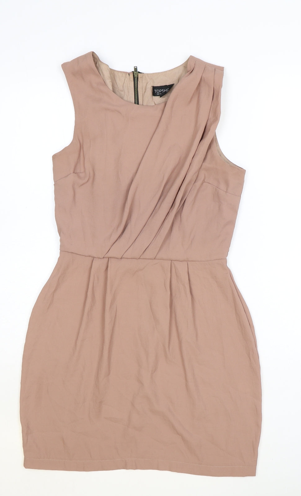 Topshop Womens Pink Polyester A-Line Size 8 Scoop Neck Zip
