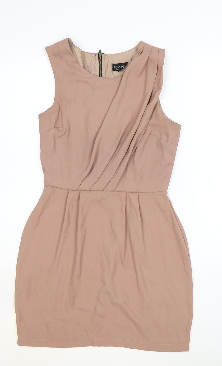 Topshop Womens Pink Polyester A-Line Size 8 Scoop Neck Zip