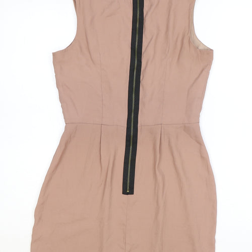 Topshop Womens Pink Polyester A-Line Size 8 Scoop Neck Zip
