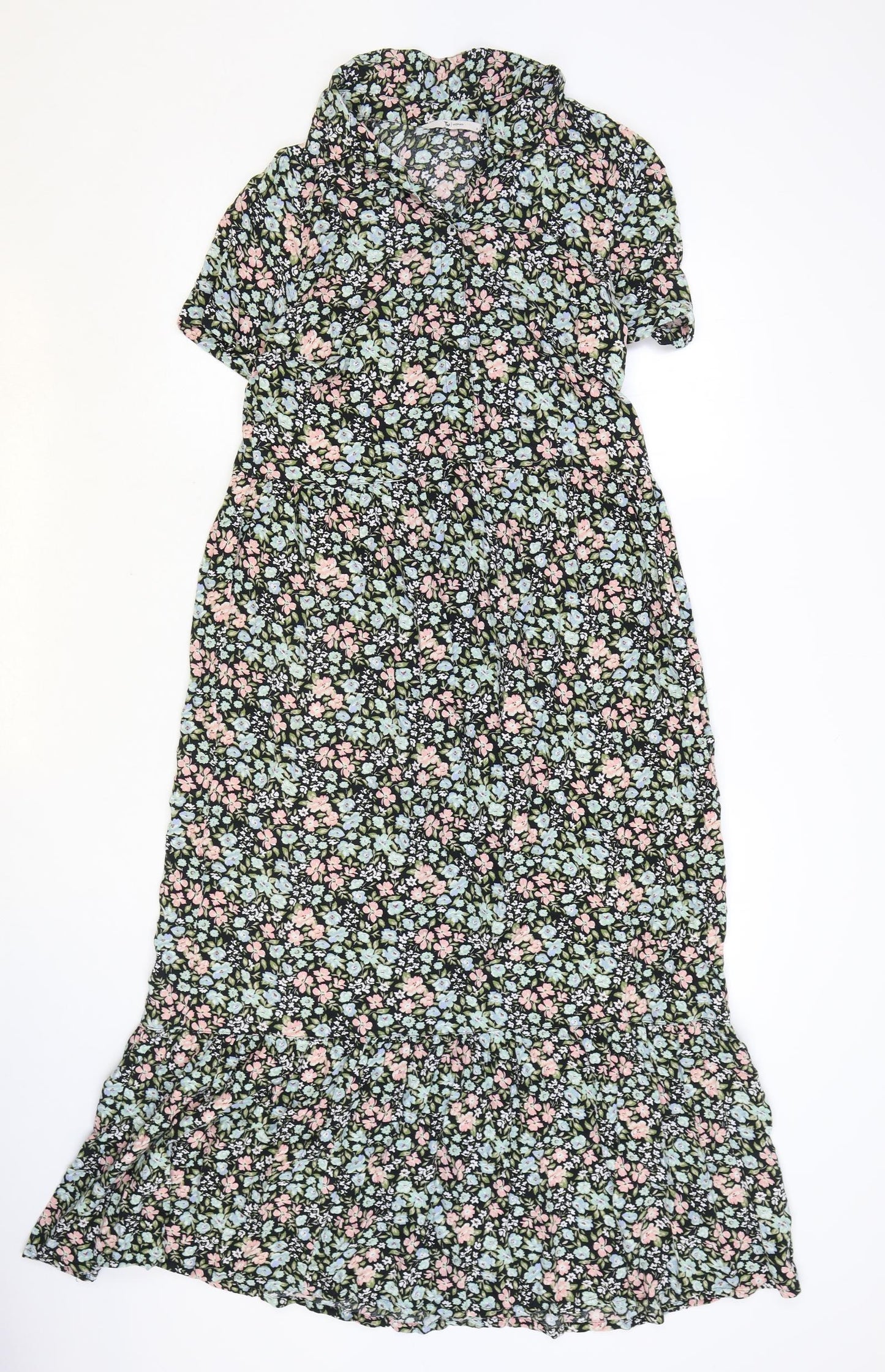 TU Womens Multicoloured Floral Viscose Shirt Dress Size 8 Collared Pullover