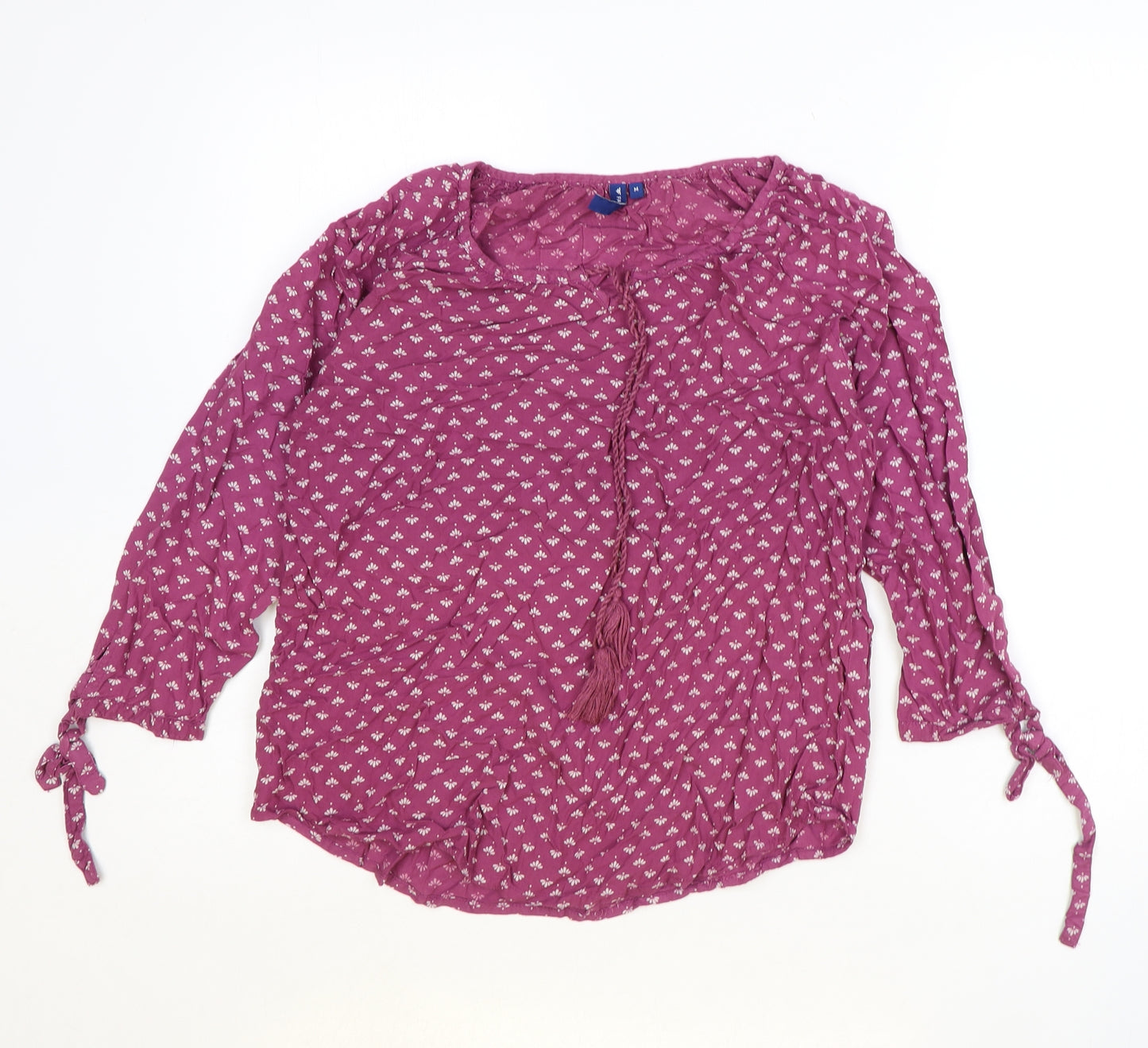 Fame Forever Womens Purple Geometric Viscose Basic Blouse Size M Round Neck