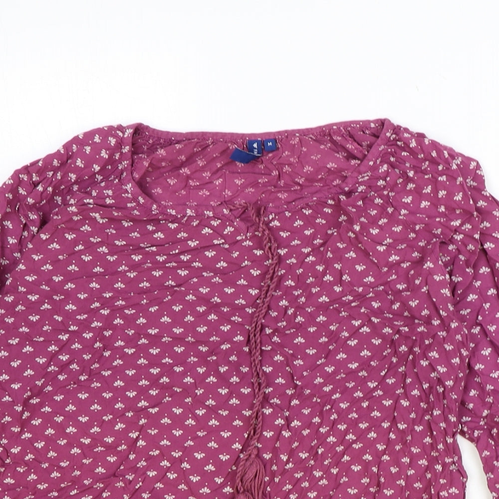 Fame Forever Womens Purple Geometric Viscose Basic Blouse Size M Round Neck