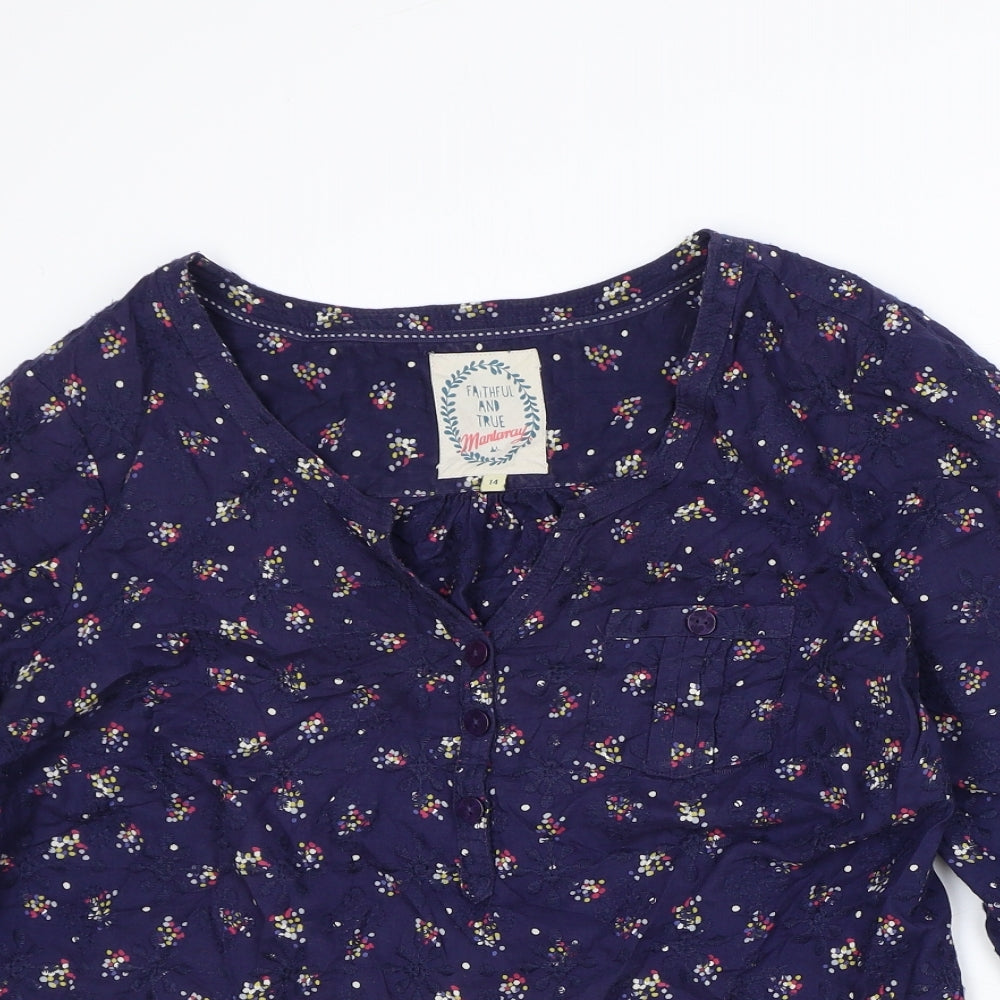 MANTARAY PRODUCTS Womens Blue Geometric Polyester Basic Blouse Size 14 V-Neck