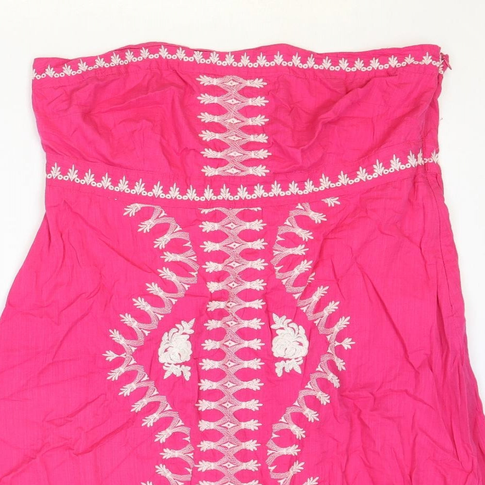 Monsoon Womens Pink 100% Cotton Fit & Flare Size 16 Off the Shoulder Zip