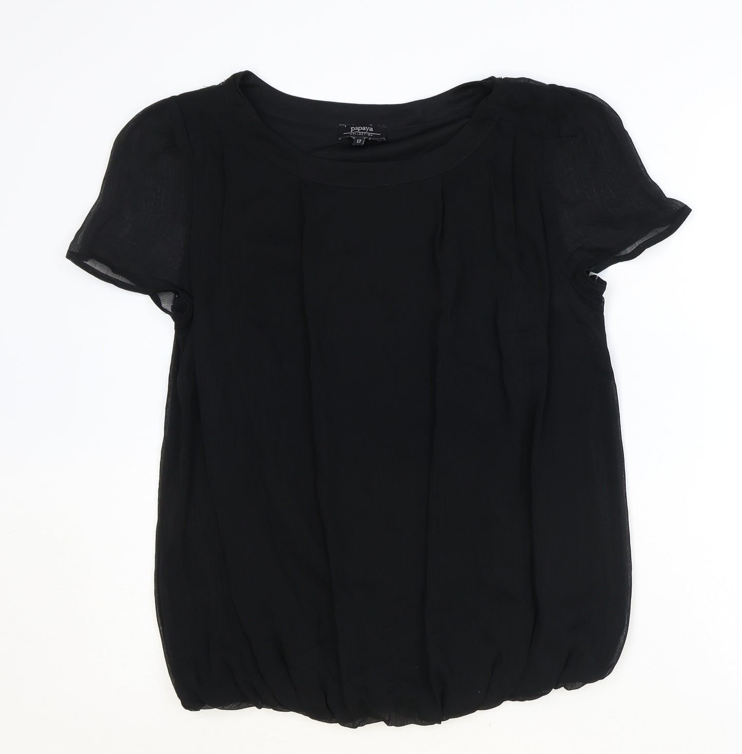 Papaya Womens Black Polyester Basic T-Shirt Size 12 Round Neck