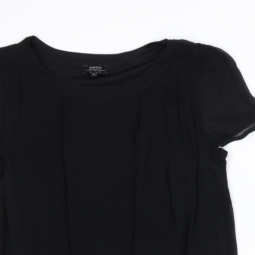 Papaya Womens Black Polyester Basic T-Shirt Size 12 Round Neck