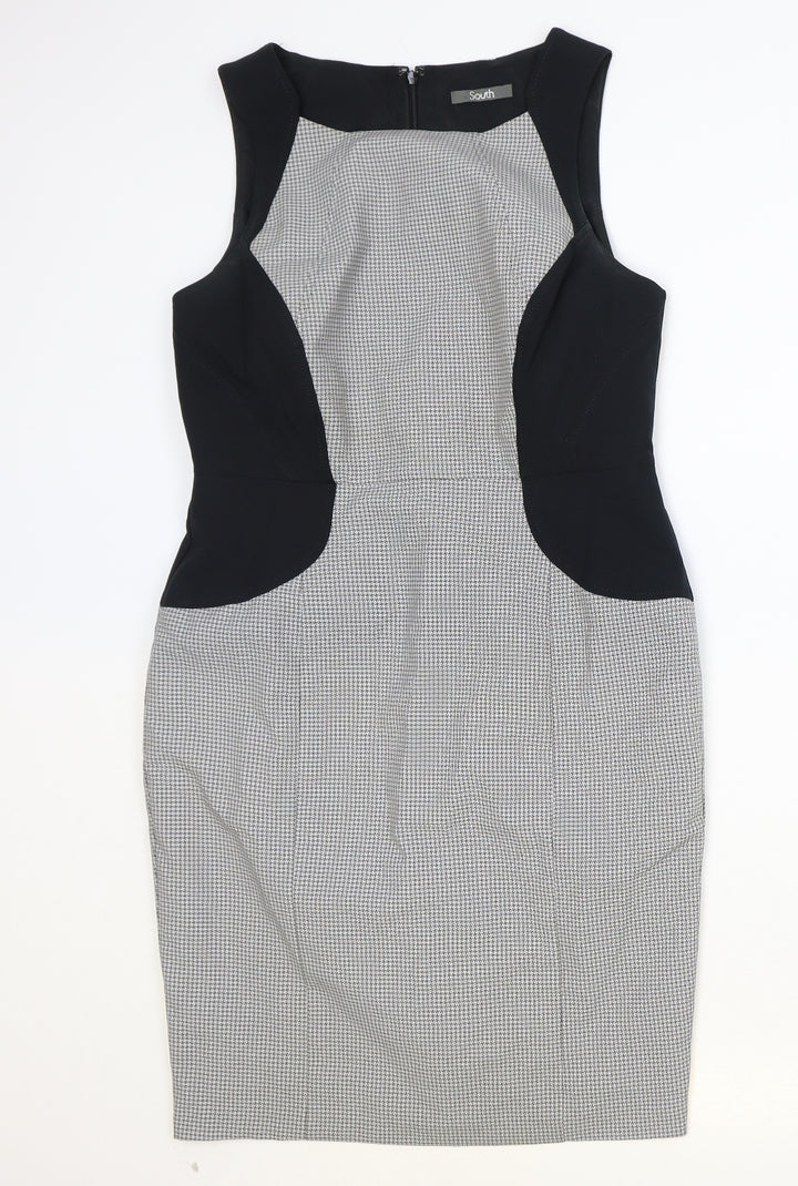 South Womens Grey Polyester Pencil Dress Size 12 Boat Neck Zip