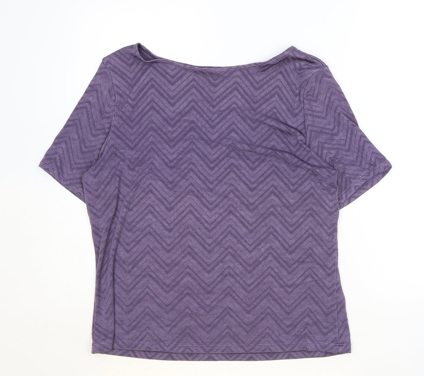 Marks and Spencer Womens Purple Geometric Polyamide Basic T-Shirt Size 18 Boat Neck
