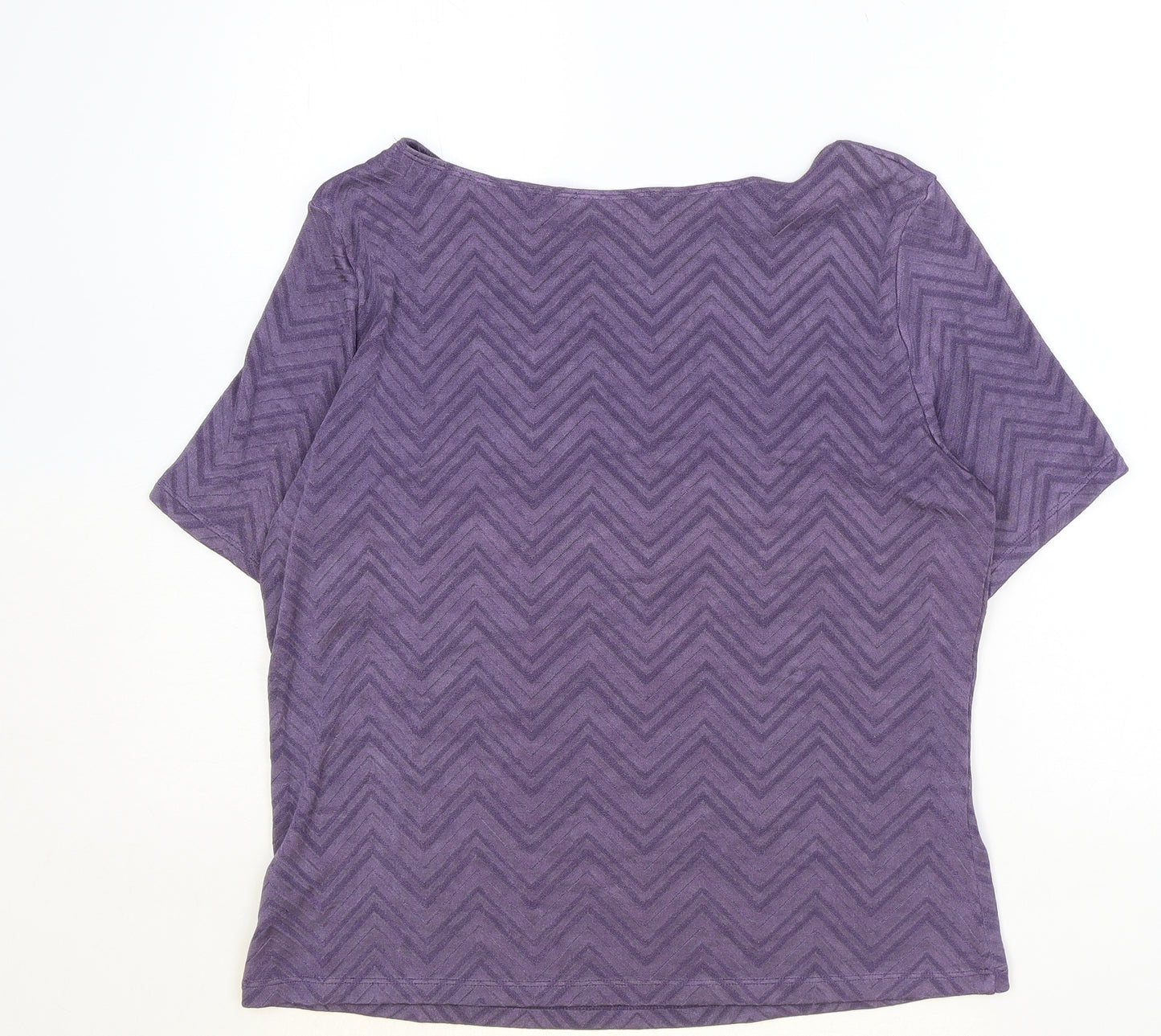 Marks and Spencer Womens Purple Geometric Polyamide Basic T-Shirt Size 18 Boat Neck