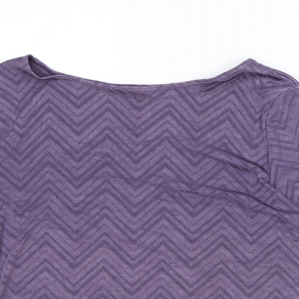 Marks and Spencer Womens Purple Geometric Polyamide Basic T-Shirt Size 18 Boat Neck