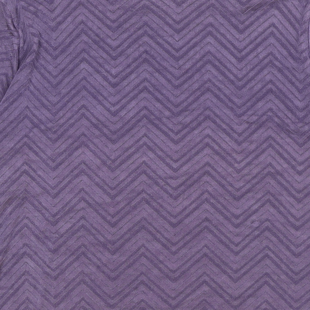 Marks and Spencer Womens Purple Geometric Polyamide Basic T-Shirt Size 18 Boat Neck