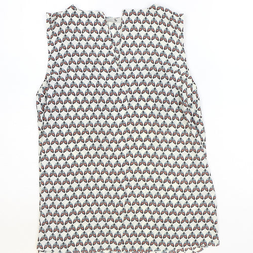 TU Womens Beige Geometric Polyester Basic Tank Size 8 V-Neck - Butterfly Pattern