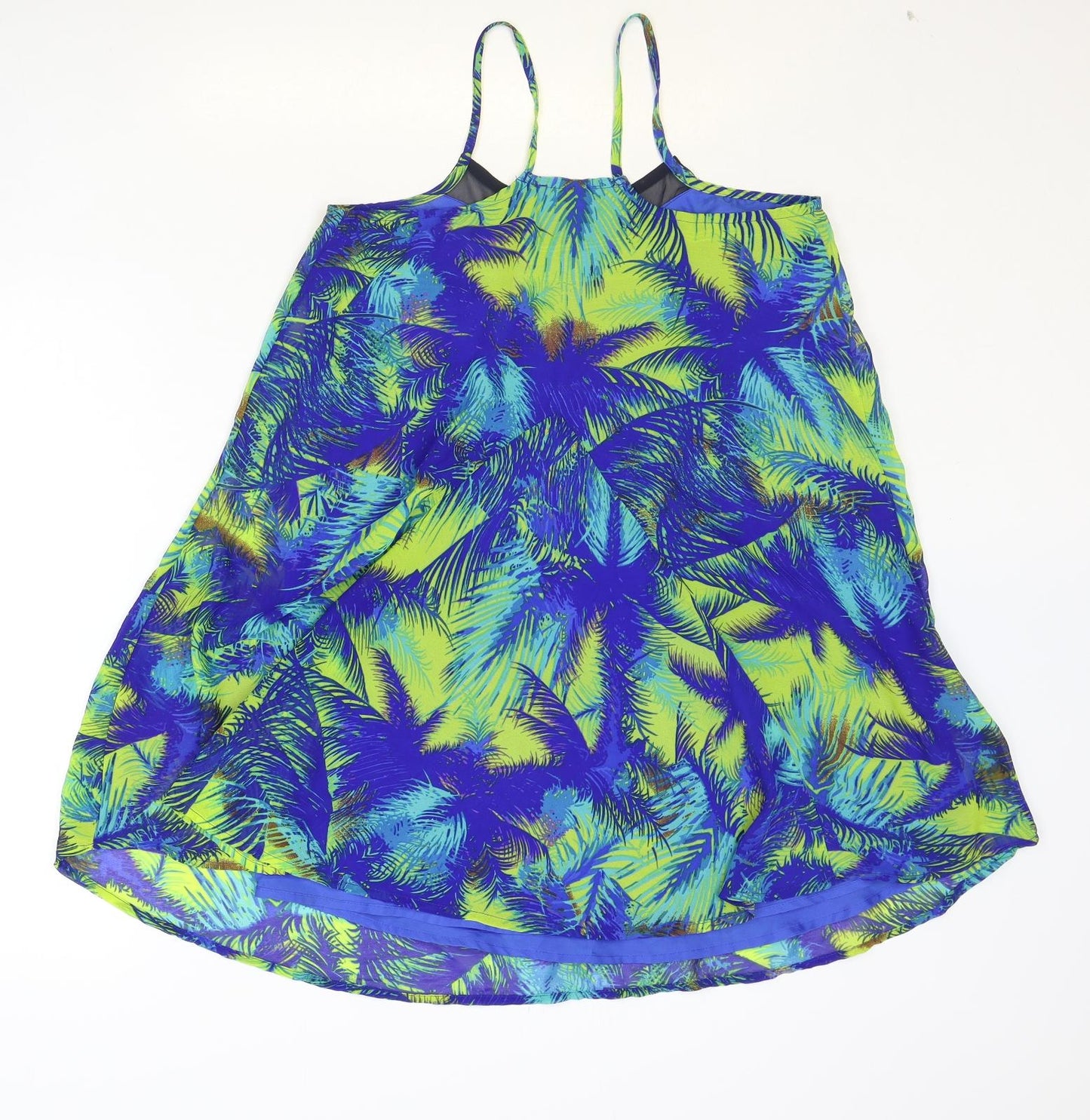 Atmosphere Womens Blue Geometric Polyester Basic Tank Size 6 V-Neck - Palm Tree