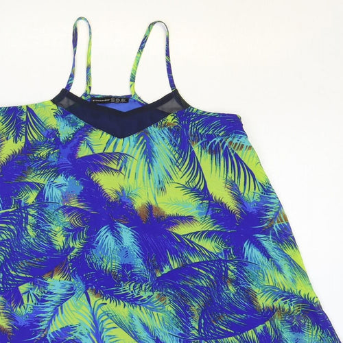 Atmosphere Womens Blue Geometric Polyester Basic Tank Size 6 V-Neck - Palm Tree