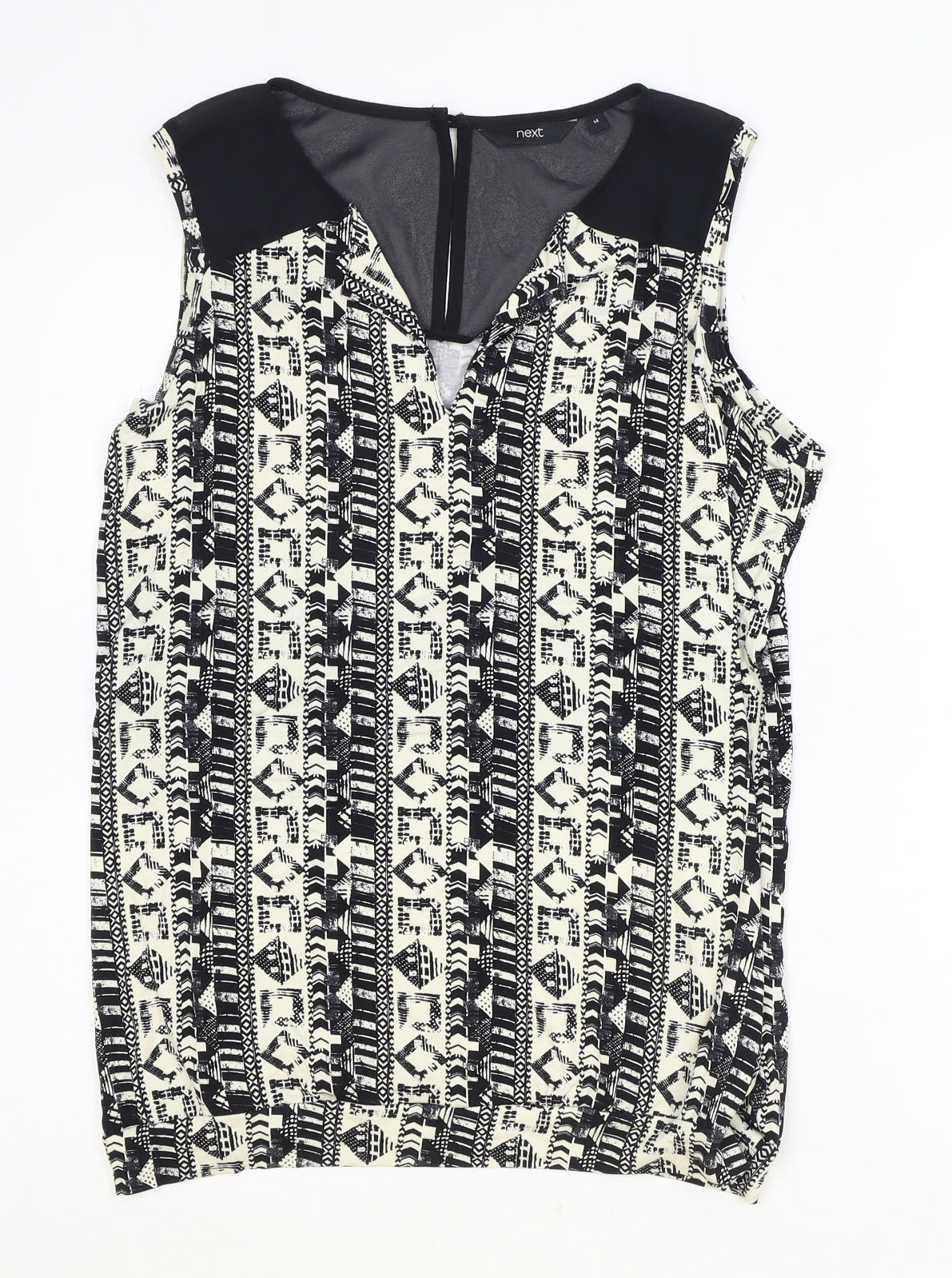 NEXT Womens Ivory Geometric Viscose Basic Tank Size 14 V-Neck