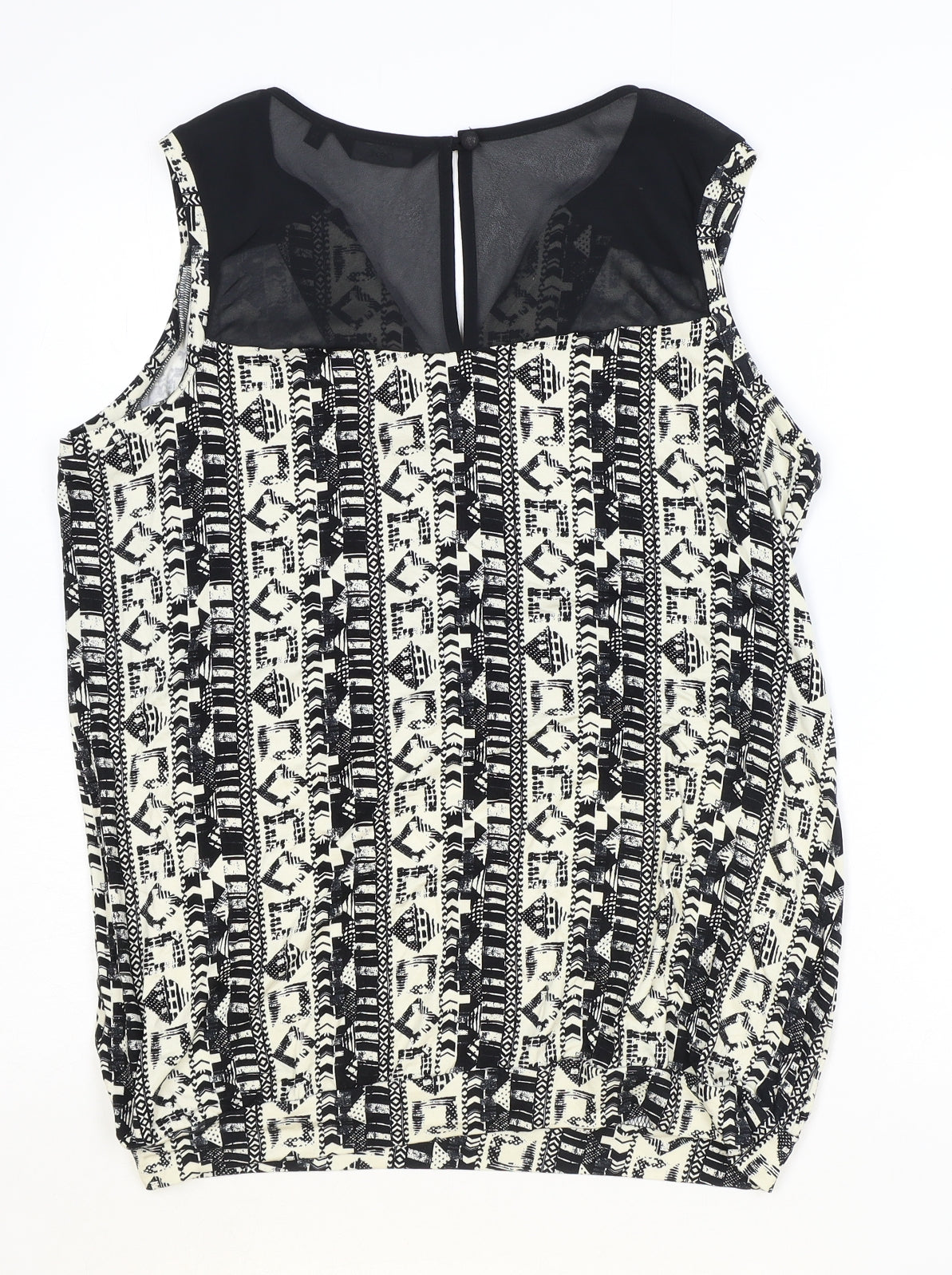 NEXT Womens Ivory Geometric Viscose Basic Tank Size 14 V-Neck