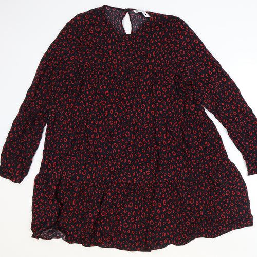 Zara Womens Black Geometric Viscose A-Line Size M Round Neck Button