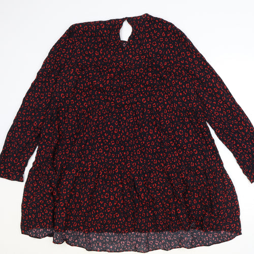 Zara Womens Black Geometric Viscose A-Line Size M Round Neck Button
