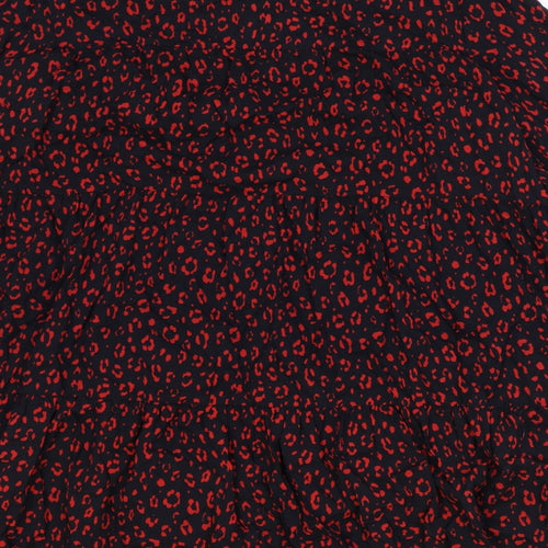 Zara Womens Black Geometric Viscose A-Line Size M Round Neck Button