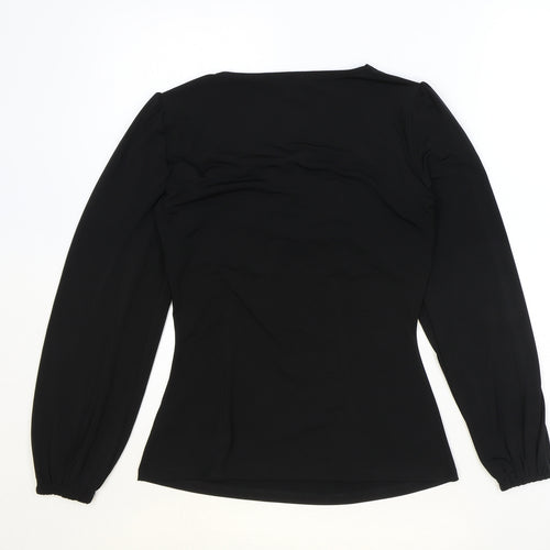 Por Moi Womens Black Polyester Basic Blouse Size 8 V-Neck