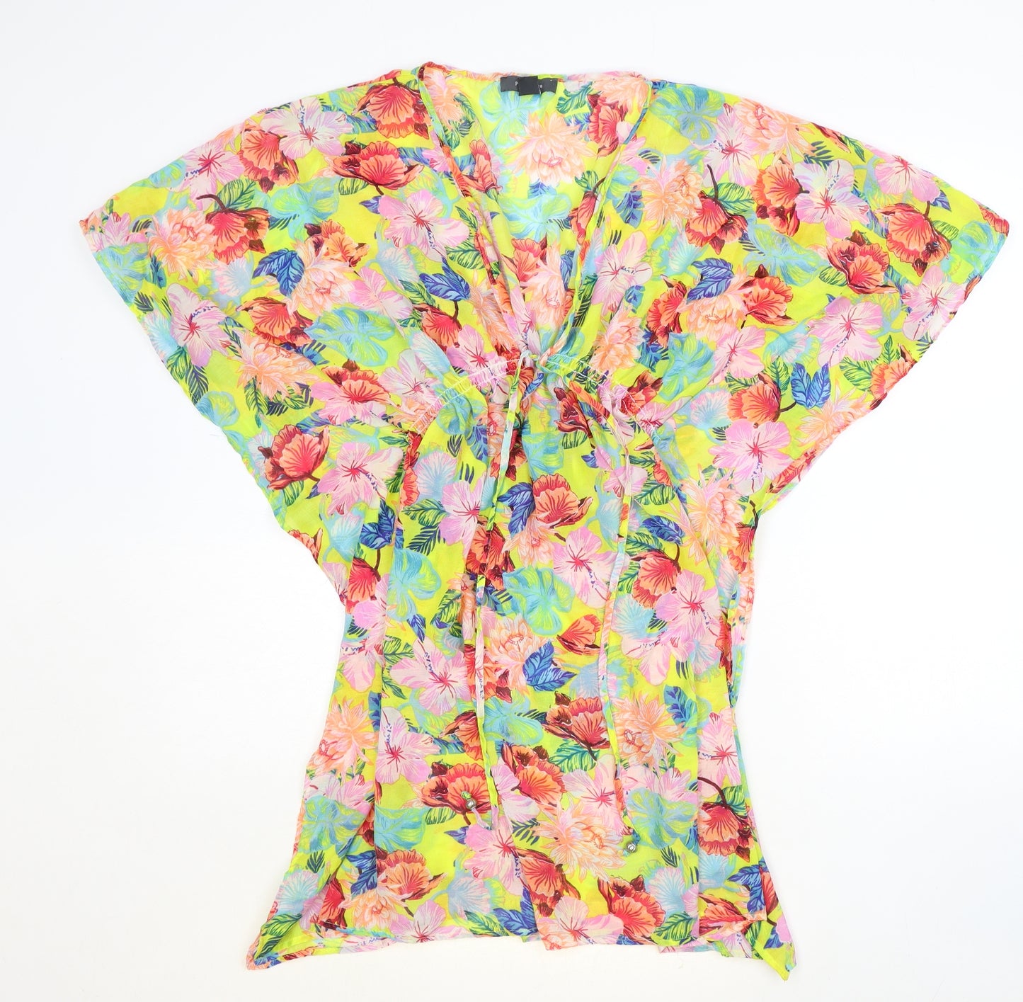 Primark Womens Multicoloured Floral Polyester Kaftan Size S V-Neck Drawstring