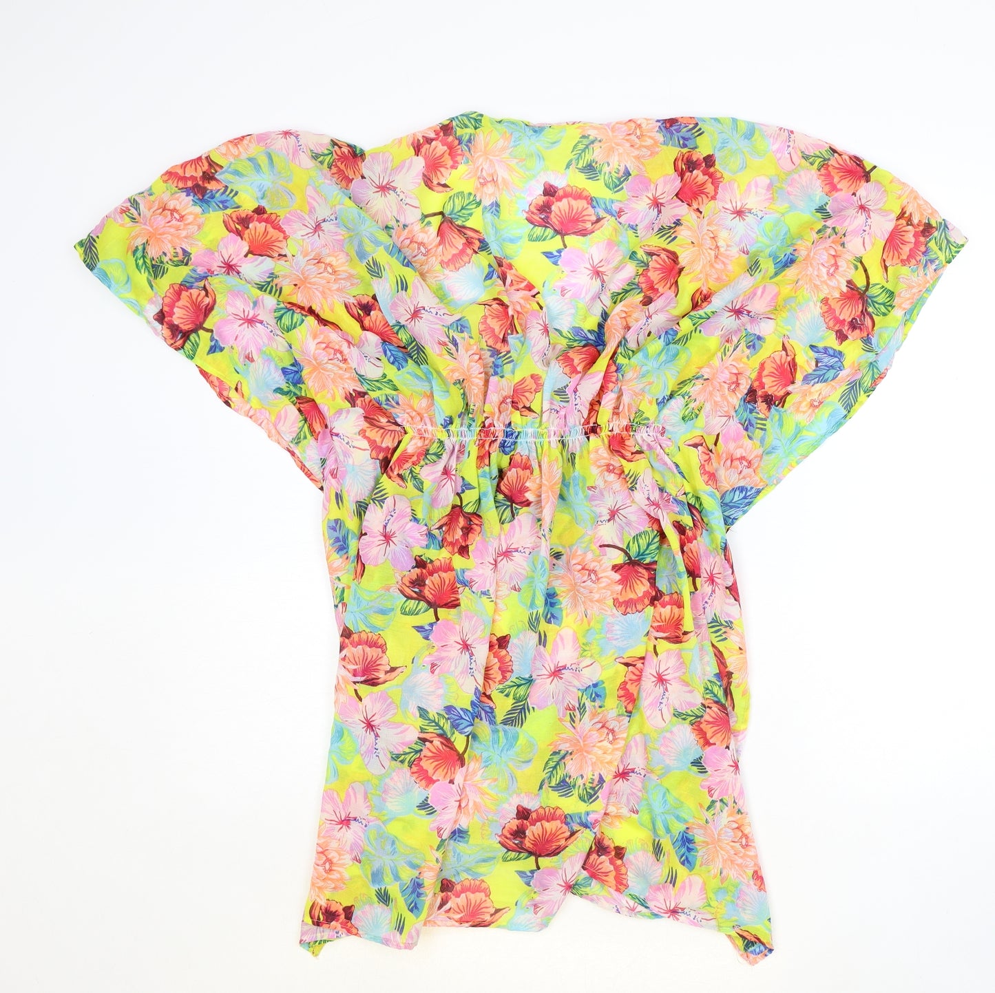 Primark Womens Multicoloured Floral Polyester Kaftan Size S V-Neck Drawstring