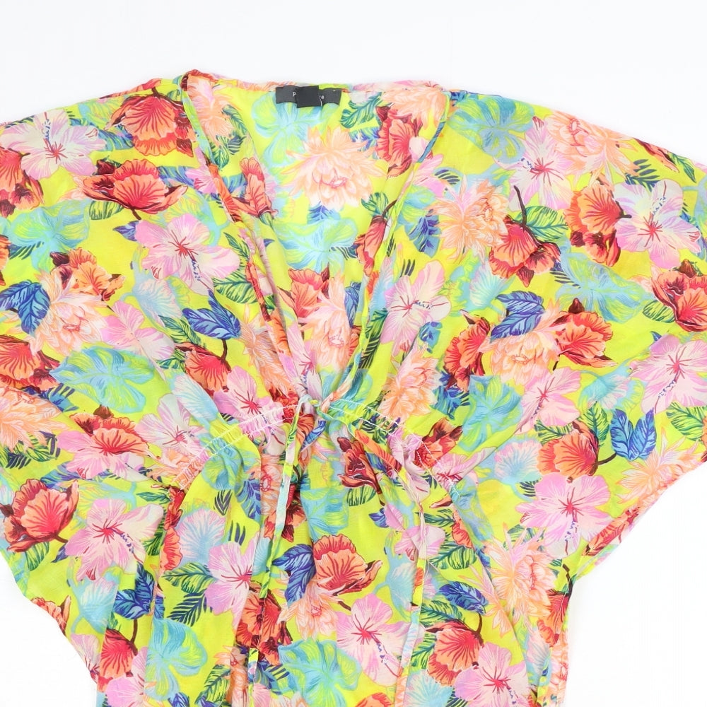Primark Womens Multicoloured Floral Polyester Kaftan Size S V-Neck Drawstring