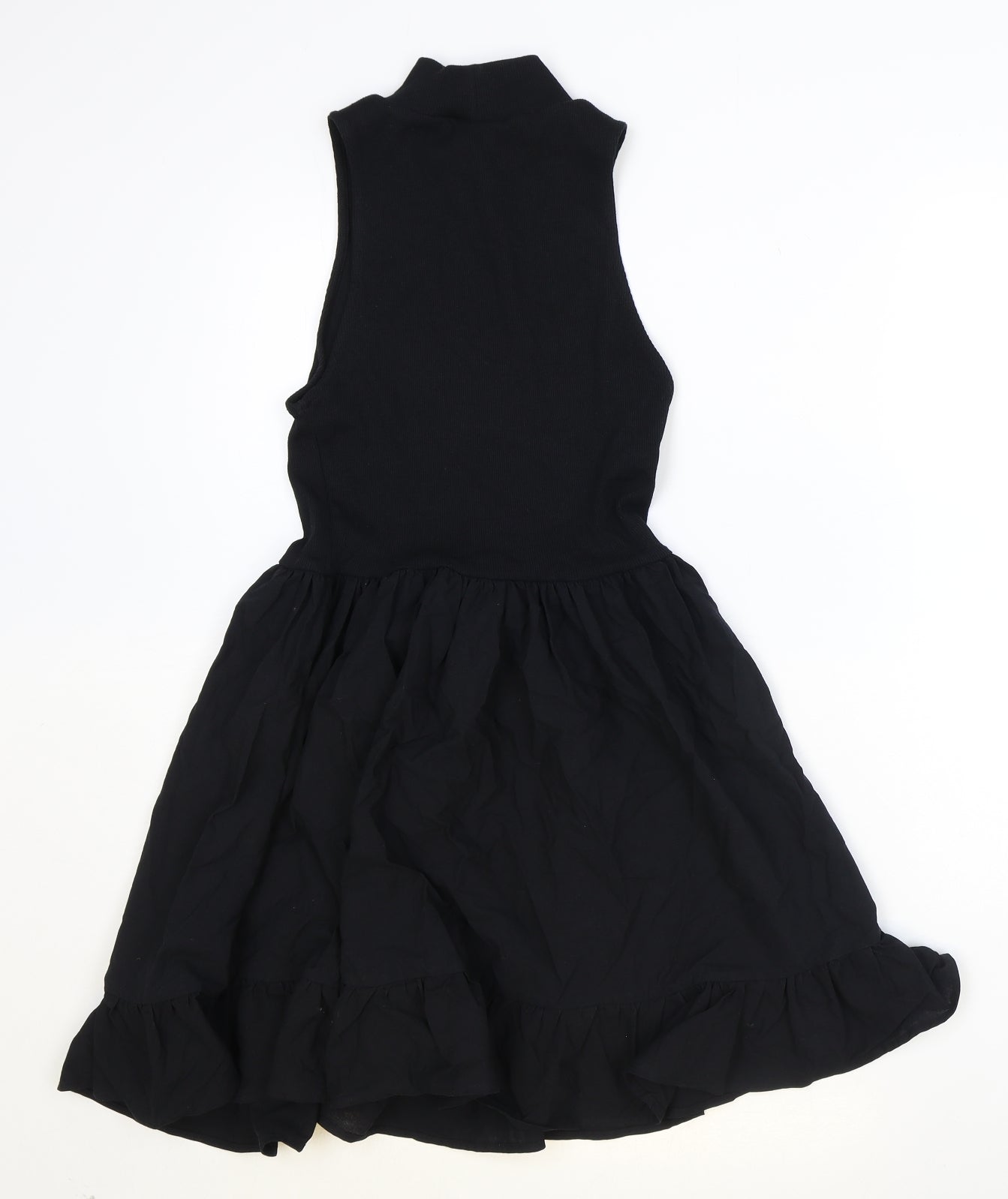 Zara Womens Black Cotton Fit & Flare Size L High Neck Pullover