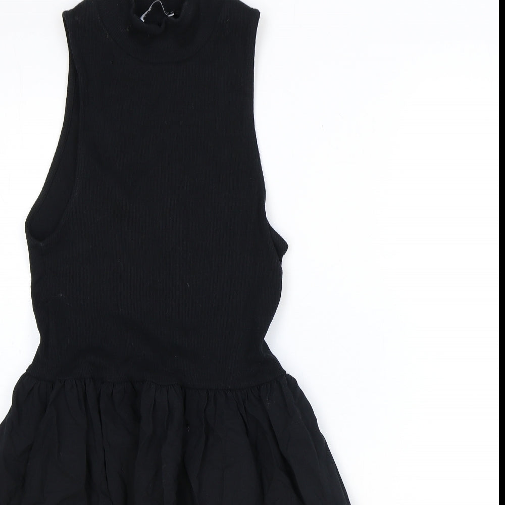 Zara Womens Black Cotton Fit & Flare Size L High Neck Pullover