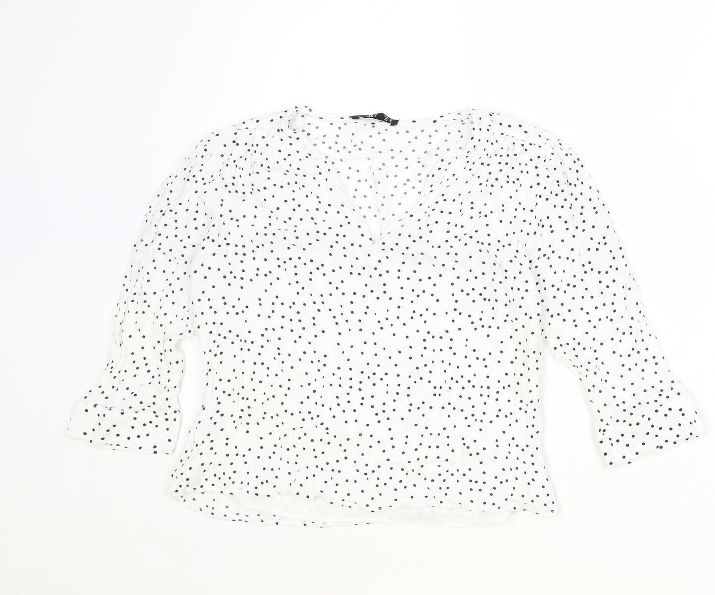 Closet Womens Ivory Geometric Polyester Basic Blouse Size M V-Neck