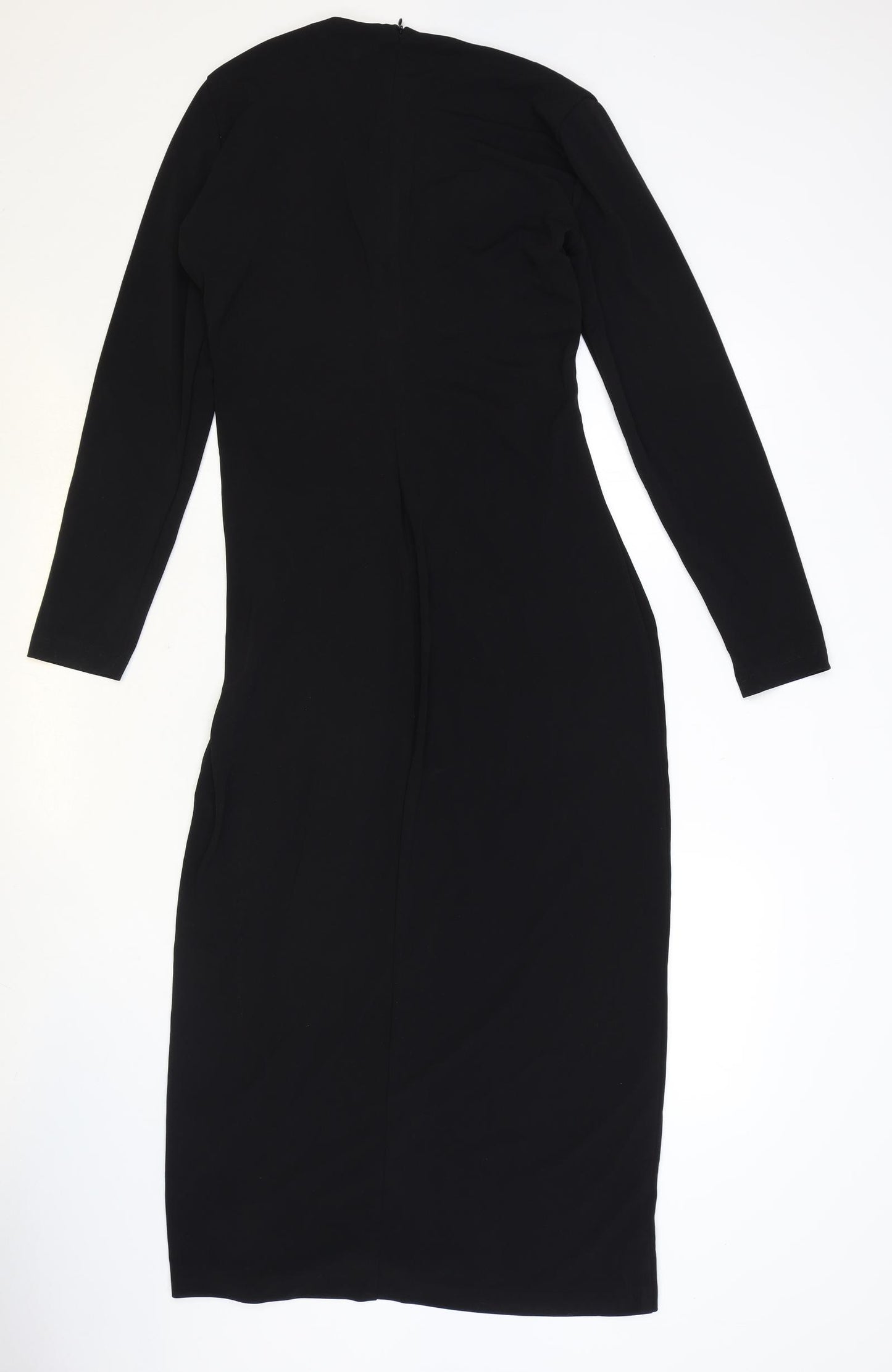 Zara Womens Black Polyester Bodycon Size XL V-Neck Zip - Ruched