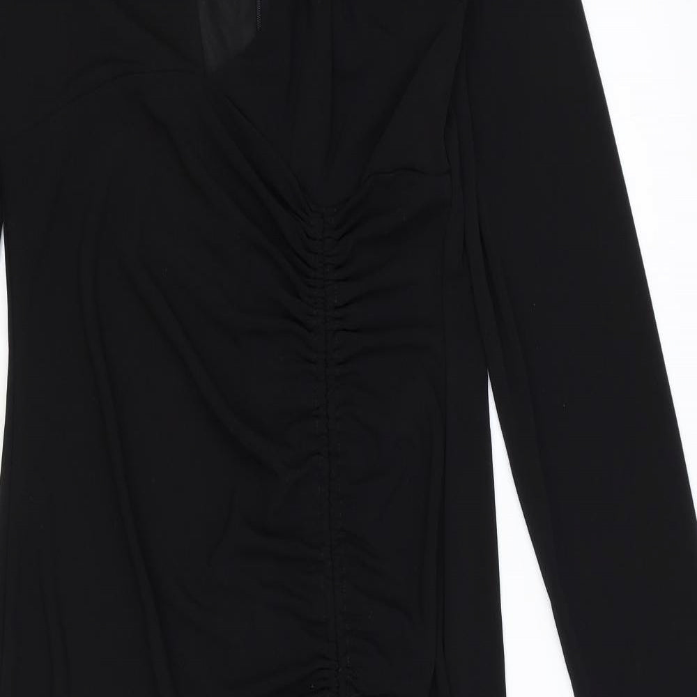 Zara Womens Black Polyester Bodycon Size XL V-Neck Zip - Ruched